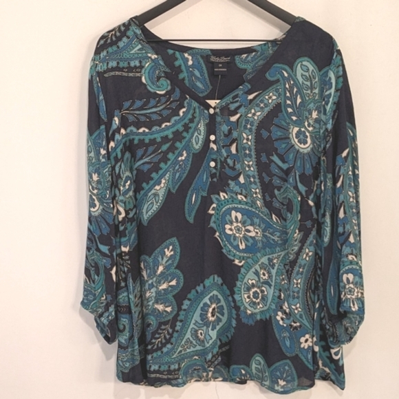 Lucky Brand Lightweight Floral Quarter Button Up Pullover Blouse - Picture 1 of 7
